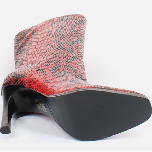 Sigerson Morrison Kiona Fashion Boots, Black Red Snake Print Leather Booties 37 - Picture 6 of 9